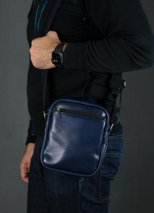 Чоловіча шкіряна сумка "річард", шкіра італійський краст, колір синій1 фото