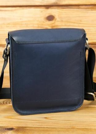Мужская кожаная сумка "генри", кожа итальянский краст, цвет синий5 фото