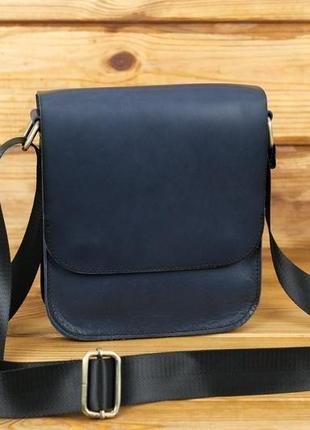 Мужская кожаная сумка "генри", кожа итальянский краст, цвет синий2 фото
