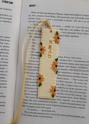 Закладка для книги ручной работы из полимерной глины с подсолнухами / украшения для книг4 фото