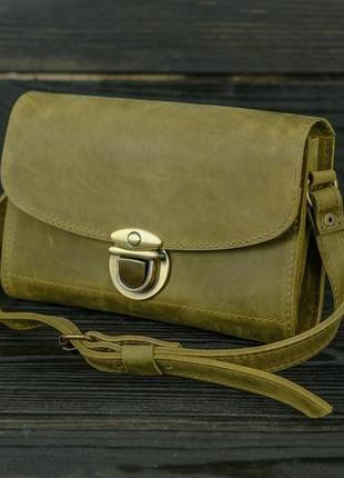 Женская кожаная сумка "скарлет", натуральная винтажная кожа, цвет оливка1 фото
