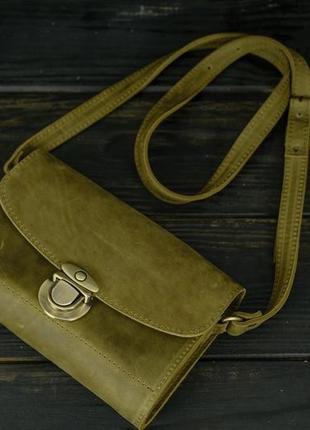 Женская кожаная сумка "скарлет", натуральная винтажная кожа, цвет оливка2 фото