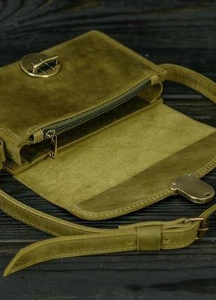 Женская кожаная сумка "скарлет", натуральная винтажная кожа, цвет оливка3 фото