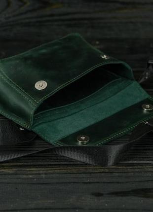 Женская кожаная сумка-бананка пазл №1, натуральная винтажная кожа, цвет зеленый3 фото