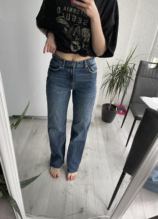 Джинсы синие зара, zara, wide leg, не обработанный край