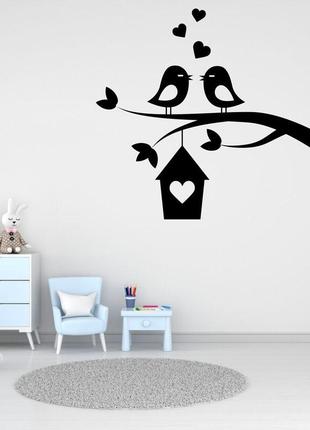 Вінілова інтер'єрна самоклейна наклейка декор на стіну (шпалери, фарбу) "птахи. шпаківня"