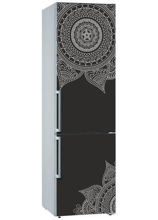 Виниловая, декоративная наклейка самоклеящаяся на дверь холодильника "узор мэхенди"2 фото