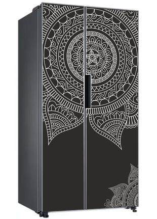 Виниловая, декоративная наклейка самоклеящаяся на дверь холодильника "узор мэхенди"4 фото