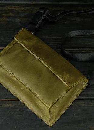 Женская кожаная сумка-бананка пазл №1, натуральная винтажная кожа, цвет оливка3 фото