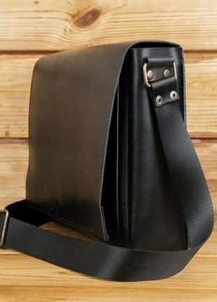 Шкіряна чоловіча сумка "брендон", натуральна шкіра, італійський краст, колір чорний3 фото