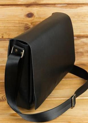 Кожаная мужская сумка "брендон", натуральная кожа итальянский краст, цвет черный2 фото