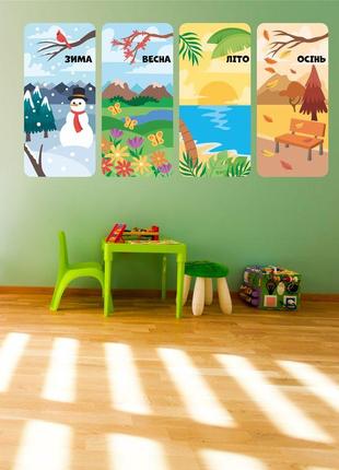 Вінілова самоклейна інтер'єрна наклейка кольорова декор на стіну в школу і садок "пори року"1 фото