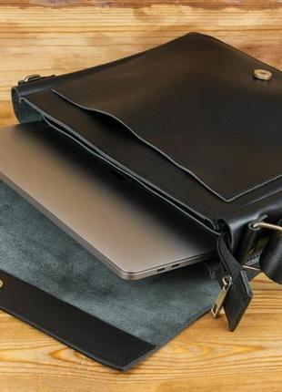 Кожаная мужская сумка "брендон", натуральная гладкая кожа, цвет черный7 фото