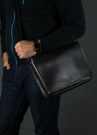 Кожаная мужская сумка "брендон", натуральная гладкая кожа, цвет шоколад1 фото