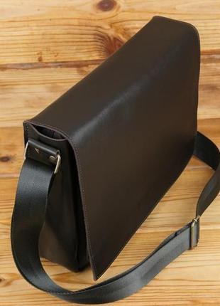 Кожаная мужская сумка "брендон", натуральная гладкая кожа, цвет шоколад2 фото