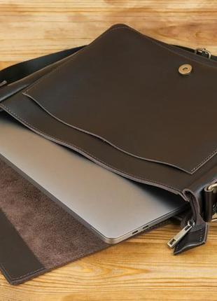 Кожаная мужская сумка "брендон", натуральная гладкая кожа, цвет шоколад7 фото