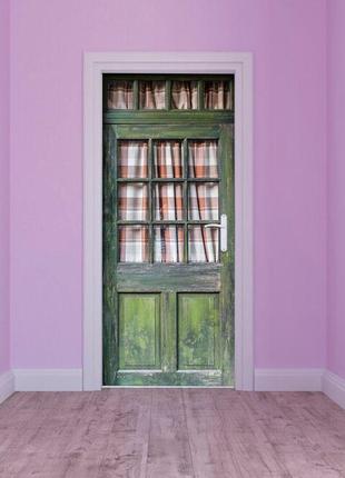 Вінілова самоклеюча кольорова декоративна наклейка на двері "старі зелені двері" з оракалу2 фото