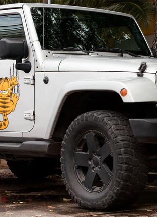 Наклейка цветная виниловая самоклеящаяся декоративная на автомобиль "кот гарфилд" из оraкала2 фото