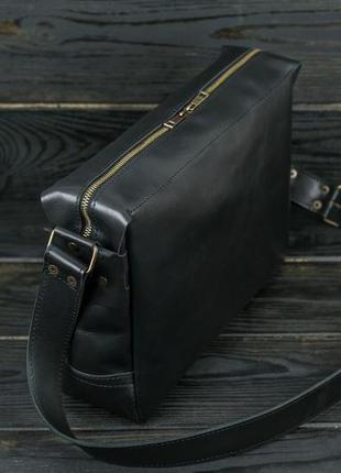 Чоловіча шкіряна сумка "аарон", натуральна шкіра італійський краст, колір чорний3 фото