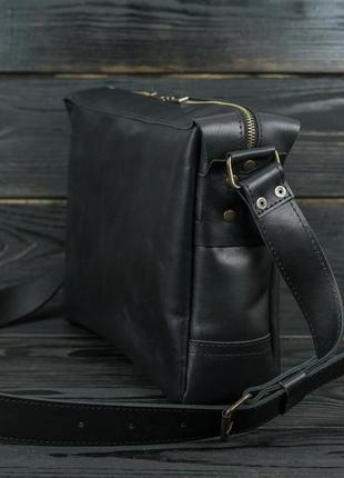 Чоловіча шкіряна сумка "аарон", натуральна шкіра італійський краст, колір чорний4 фото