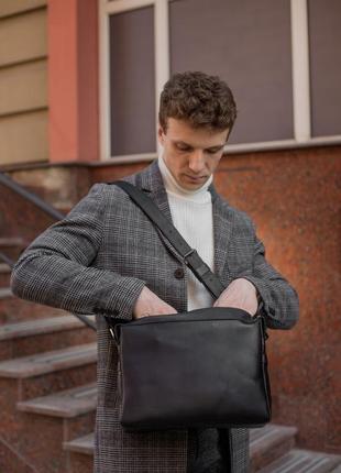 Чоловіча шкіряна сумка "аарон", натуральна шкіра італійський краст, колір чорний2 фото