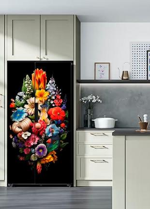 Виниловая, цветная декоративная наклейка самоклеящаяся на дверь холодильника "цветы"2 фото