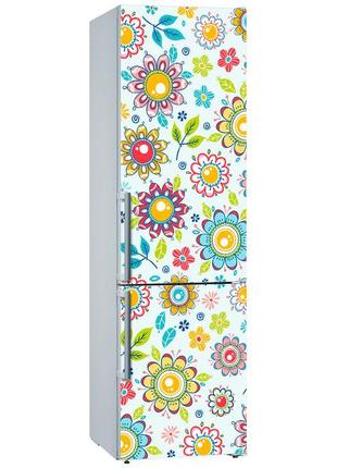 Виниловая, цветная декоративная наклейка из оракала на холодильник "цветочный орнамент"3 фото