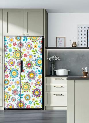 Виниловая, цветная декоративная наклейка из оракала на холодильник "цветочный орнамент"2 фото