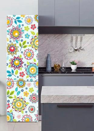 Виниловая, цветная декоративная наклейка из оракала на холодильник "цветочный орнамент"4 фото
