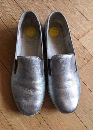 Мокасины слипоны туфли fitflop кожаные серебристые 22 cм2 фото