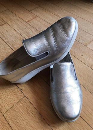 Мокасины слипоны туфли fitflop кожаные серебристые 22 cм5 фото