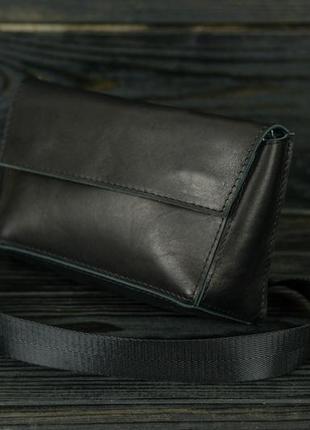 Женская кожаная сумка-бананка пазл №1, натуральная кожа итальянский краст, цвет черный2 фото