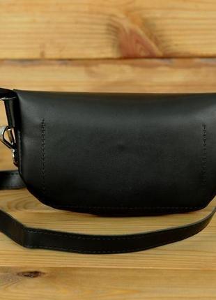 Женская кожаная сумка-бананка дженифер, натуральная кожа итальянский краст, цвет черный4 фото