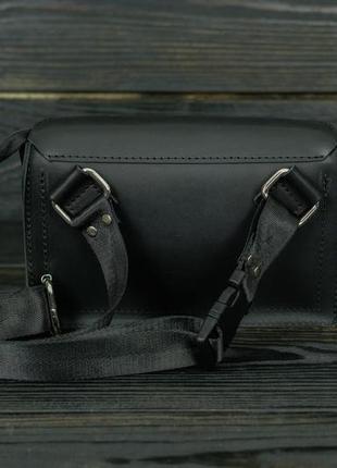 Кожаная сумка-бананка мери, натуральная кожа итальянский краст, цвет черный4 фото