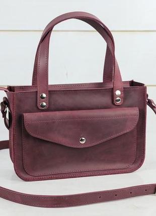 Женская кожаная сумка эмили, натуральная винтажная кожа, цвет бордо1 фото