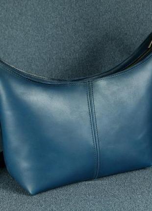 Женская кожаная сумка луна, натуральная кожа итальянский краст, цвет синий3 фото