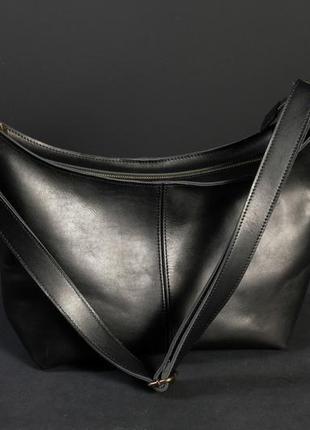 Женская кожаная сумка луна, натуральная кожа итальянский краст, цвет черный1 фото