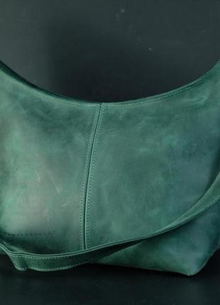 Женская кожаная сумка луна, натуральная винтажная кожа, цвет зеленый1 фото