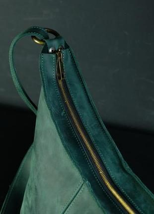 Женская кожаная сумка луна, натуральная винтажная кожа, цвет зеленый2 фото