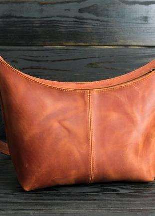 Женская кожаная сумка луна, натуральная винтажная кожа, цвет коньяк1 фото