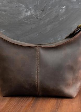 Женская кожаная сумка луна, натуральная винтажная кожа, цвет шоколад
