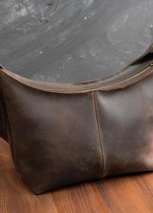 Женская кожаная сумка луна, натуральная винтажная кожа, цвет шоколад2 фото