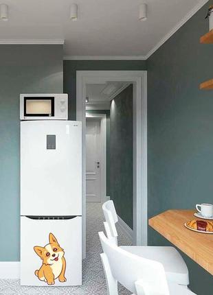 Вінілова кольорова декоративна наклейка самоклейна на двері холодильника "цуценя коргі" з оракалу1 фото