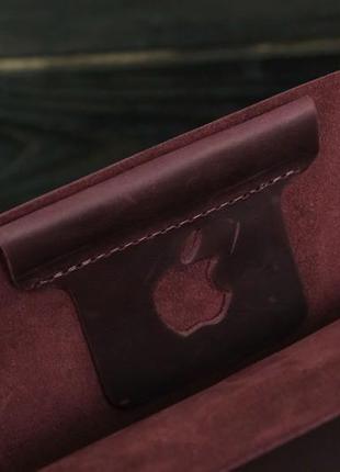 Кожаный чехол для ipad с держателем для apple pencil, натуральная винтажная кожа, цвет бордо5 фото