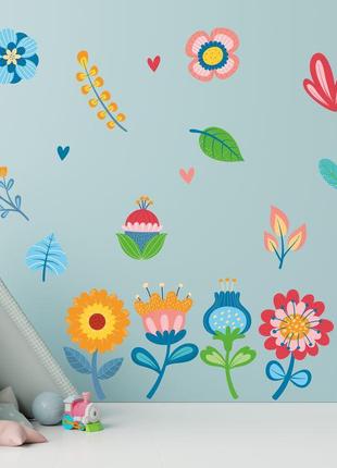 Виниловая интерьерная наклейка цветная декор на стену, обои и другие поверхности "цветы" из оракала