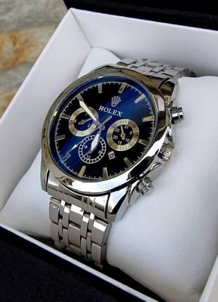 Мужские серебряные кварцевые наручные часы rolex / ролекс5 фото