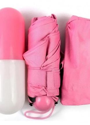 Компактный зонтик в капсуле-футляре розовый, маленький зонт в капсуле. цвет: розовый8 фото