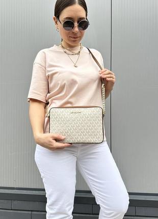 Молочна сумка через плече jet set vanilla brown michael kors