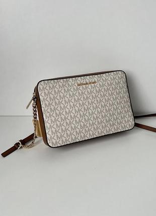 Молочна сумка через плече jet set vanilla brown michael kors2 фото