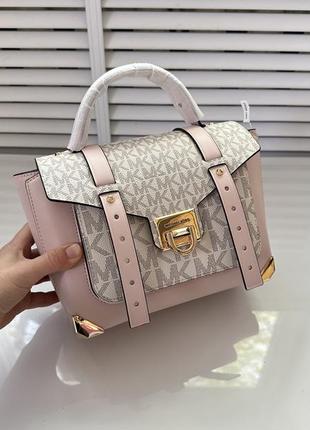 Белая с розовым сумка manhattan medium vanilla pink michael kors1 фото